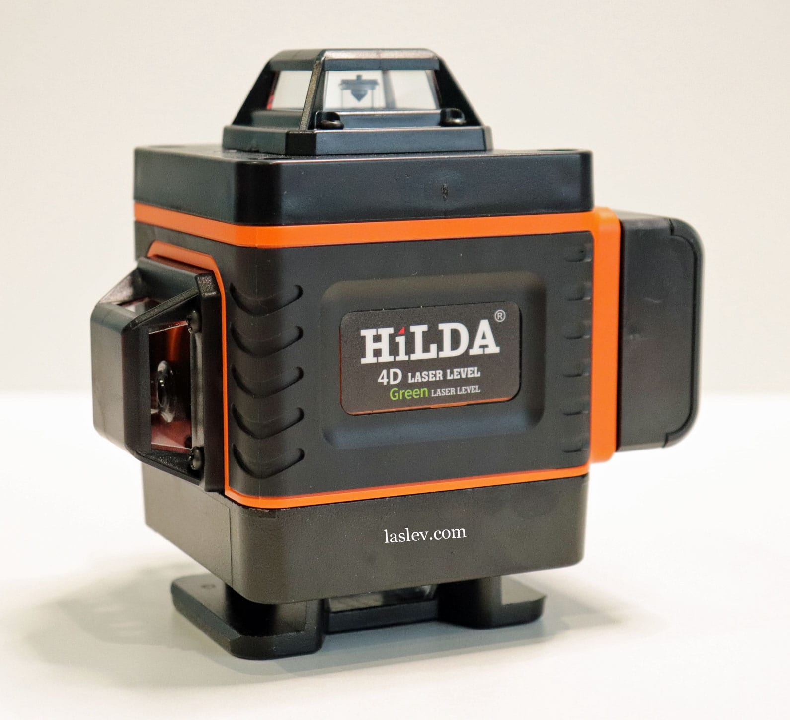 The appearance of the HILDA 4D green laser level with 16 lines or 4 planes of 360 degrees.