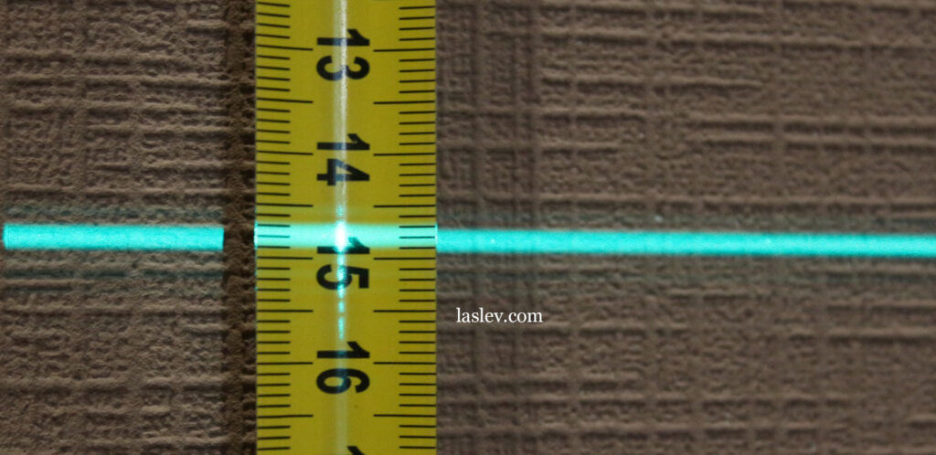 The thickness of the laser line at a distance of 5 meter.