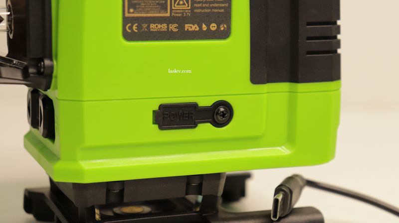 Location of the Zokoun IE16R 4D 16 Lines laser Level charging connector.