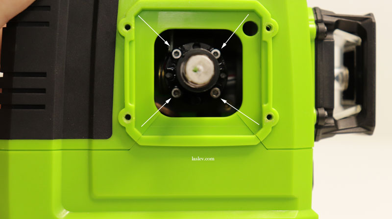 Four adjustment bolts responsible for the position of the laser module at the Zokoun IE16R laser level.