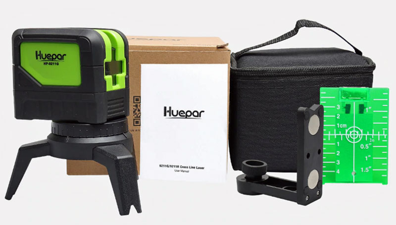 Cheap green laser Level Helper M-9211G with a full-fledged laser plumb line.
