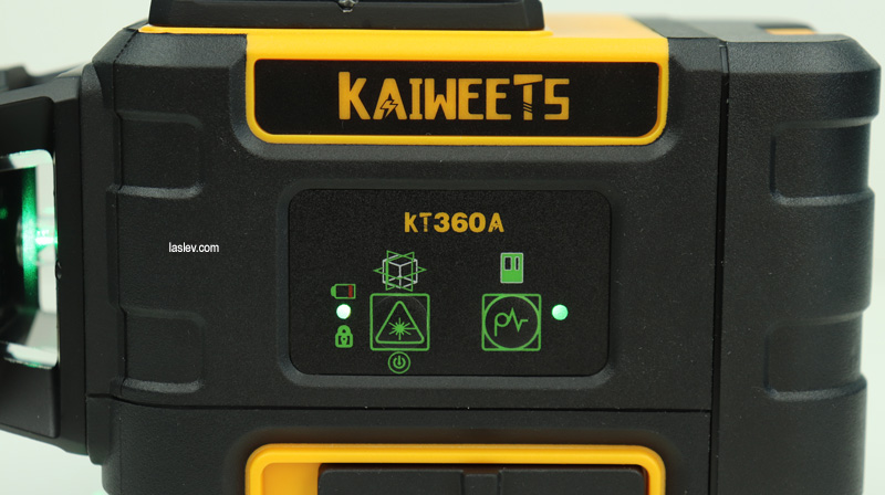 The Kaiweets KT360A laser level has a two-button control panel.