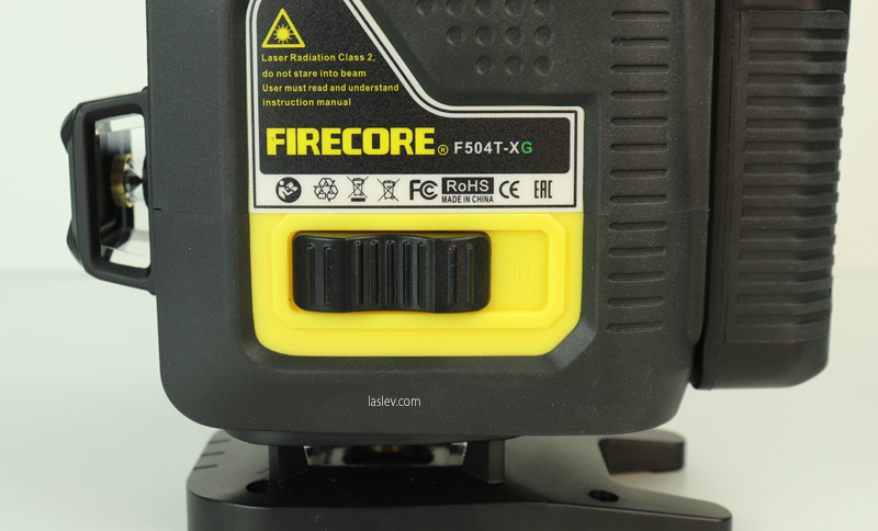 The Firecore F504T-XG laser level has a two-position toggle switch.