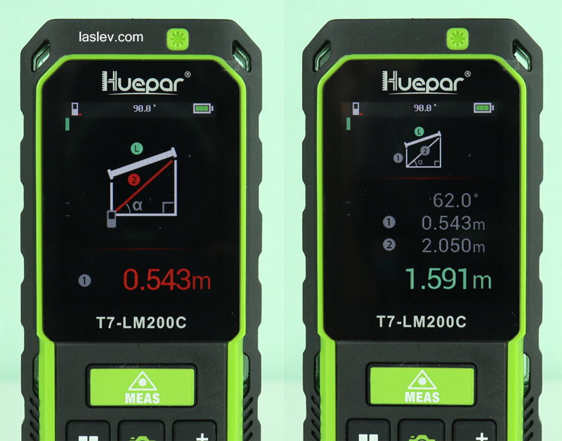 Dual measurement trapezoid calculation function of the Huepar T7-LM200C laser distance meter.