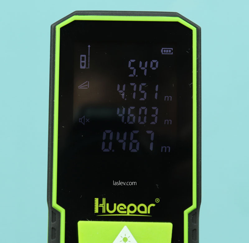 Huepar S60 laser distance meter - on-screen function to calculate the length of the inaccessible segment.