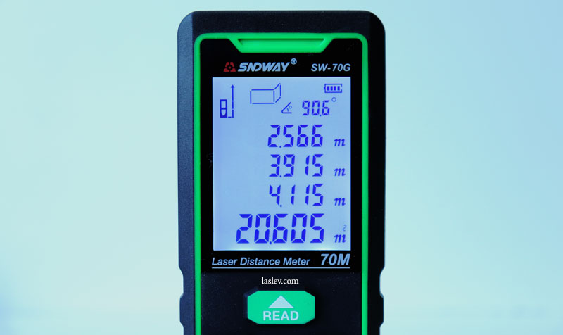 The screen of the SNDWAY SW-70G laser rangefinder shows the calculation with the painter function.