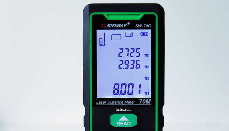 The screen of the SNDWAY SW-70G laser rangefinder shows the internal memory menu.