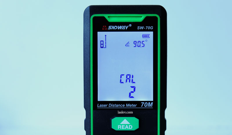 The screen shows the correction menu for calibrating the SNDWAY SW-70G laser distance meter.